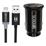 Hrebos Tipo C Usb Duplo Carregador Veicular Para Carro Pd 20w Turbo Cabo Para iPhone Cor Preto