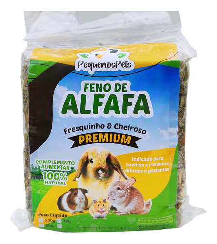 500g Alfafa Melhor Petisco P/ Coelho, Hamster, Porquinho