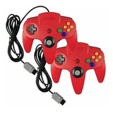 Set De 2 Controles Clásicos Para Nintendo N64 Color Rojo