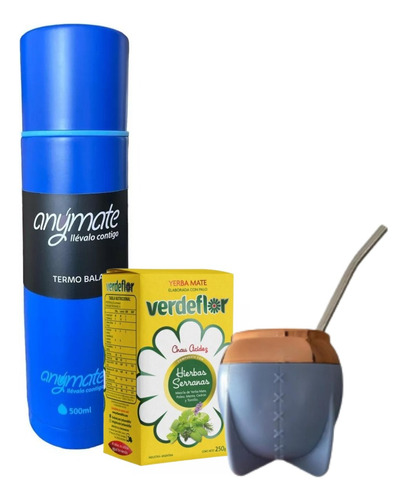 Set Mate - Termo Bala 500ml + Mate 160ml + Yerba 250g