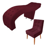 Maca Para Estética Luxo Veludo Bordô E Cadeira Decorativa