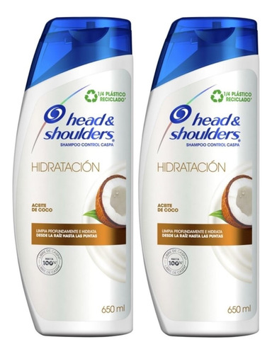 2 Shampoo Head & Shoulders Hidratación Aceite De Coco 650 Ml