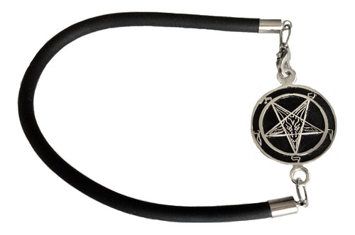 Esoterico Pulsera Gruesa Caucho Negro Y Dije Baphomet Plata