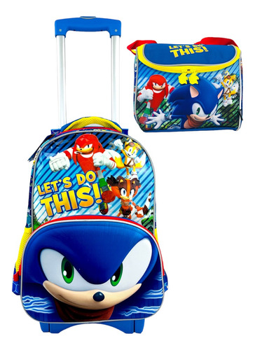 Kit Mochila De Carrito, Lonchera Sonic Original Primaria M3