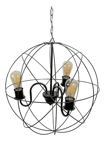 Lampara Colgante Esfera Grande 3 Luces Negro  Candelabro E27