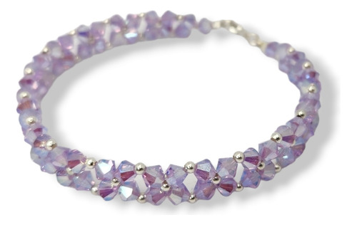 Pulsera  Flor Con Cristales Swarovski Color Violet Ab 2x