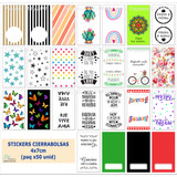 50 Stickers Cierrabolsas 4x7cm Diseños Vintage Lisos Rayas