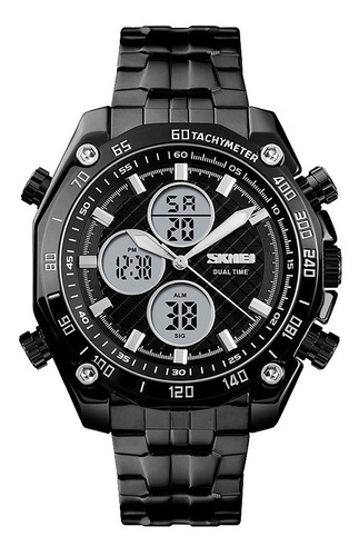 Reloj Hombre Skmei 1302 Acero Alarma Cronometro Elegante Color De La Malla Negro/blanco