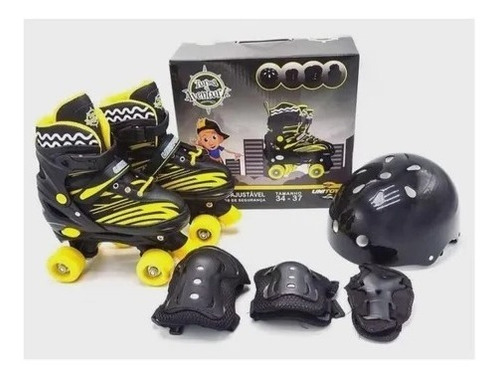 Kit Patins Roller Unitoys Turma Da Aventura Preto 34/37