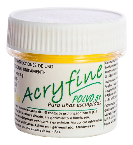 Acryfine Polimero Construcción Uña Esculpidas Amarillo 8gr