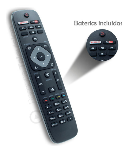 Control Remoto Philips Smart Tv Netflix Youtube 4k + Pilas