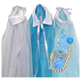 Capa Tul Con Brillos + Accesorios Princesas Elsa Frozen 