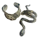 Earcuff Set X2 Serpiente Snake - Aro Corrugado Plateado 