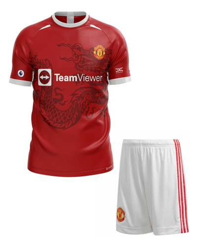 Kit Camisa E Calção Infantil Personalizado Manchester United