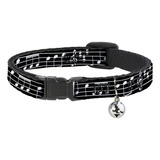 Collar De Gato Breakaway Notas Musicales Negro Blanco 8 A 1.