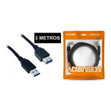 Cabo Extensor Usb 3.0 Am X Af 3.0m Plus Cable Usbaf3030 Cor Preto