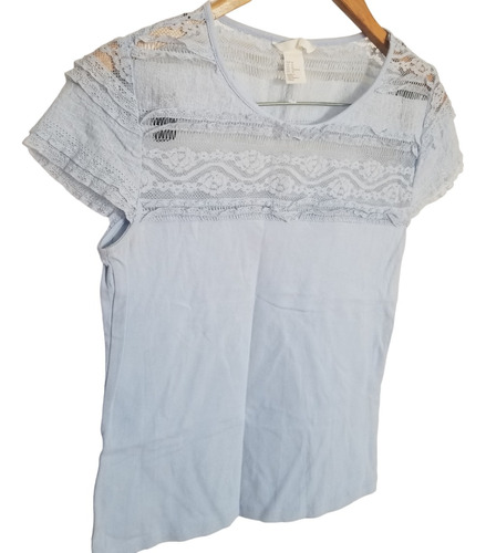 Remera - Blusa - Camisa Modal Simil Encaje H Y M Celeste M-