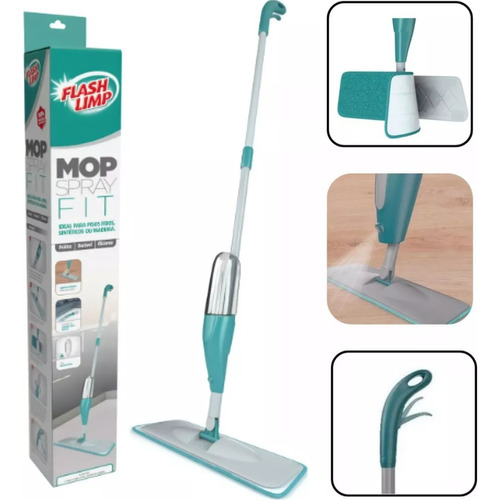 Vassoura Mop Spray Flash Limp Cabo Inox E Refil Microfibra