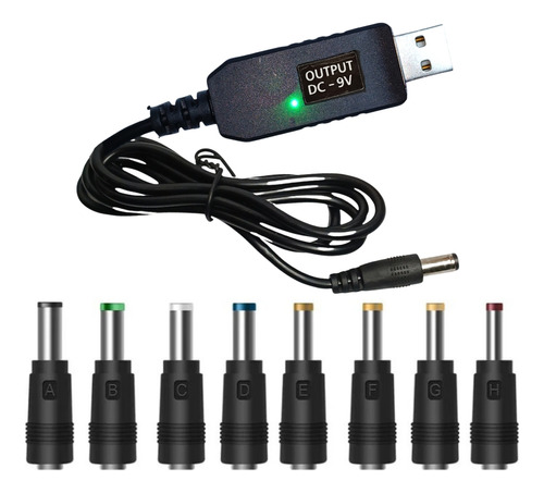 Cabo Usb Conversor De Tensão 5v Para 9v C/ 8 Adaptadores P4