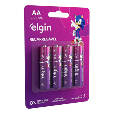 Pilha Recarregável Aa Pequena 2700mah Elgin Blister C\u002F4 Unid | MercadoLivre
