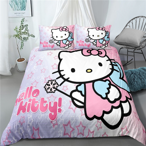 Juego De Cama De Dibujos Animados Lindo Gato Rosa, Doble