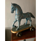 Figura Vintage Caballo Sobre Ruedas Estilo Antiguo Tallado !