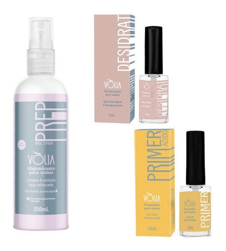 Kit Volia - Primer Ácido + Prep Nail Spray 350ml + Desidrat