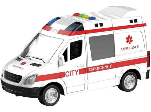 Mini Veículo Ambulância Resgate - Com Luz E Som - Shiny Toys Cor Branco E Vermelho