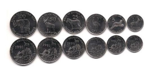 Serie De 6 Monedas De Eritrea Año 1997 Elefante Cebra Fauna