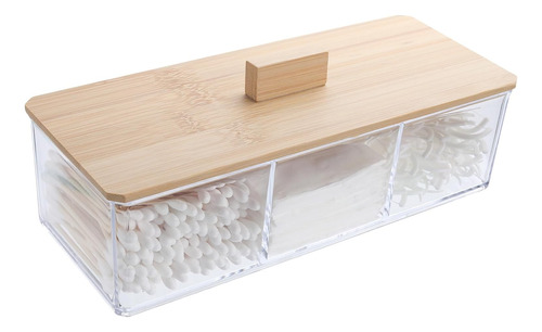 Soporte De Madera Qtip Con 3 Compartimentos, Organizador De 