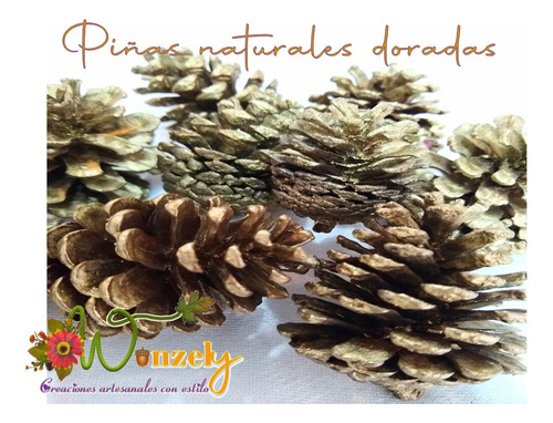 50 Piñitas  Navideñas De Pino Natural 3-4 Cm Doradas!!