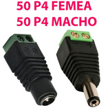 Kit 50 Conector P4 Macho Borne + 50 P4 Femea Borne Cftv