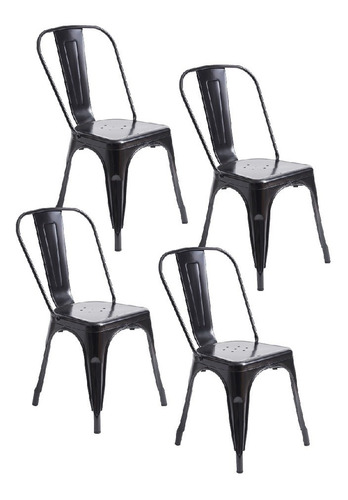 Set 4 Silla Para Comedor Metálica Modelo Tolix Color Negro