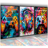 Kit Quadros Decorativos Controle Colorido Gamer Jogos Neon