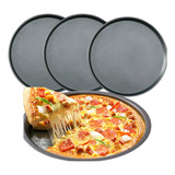 Kit 3 Forma Pizza Assadeira Redonda Antiaderente Resistente Cor Preta