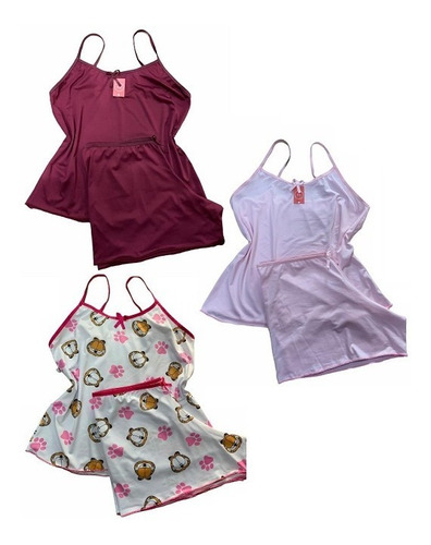 Kit 3 Pijamas Feminino Baby Doll Short Dormir Atacado 
