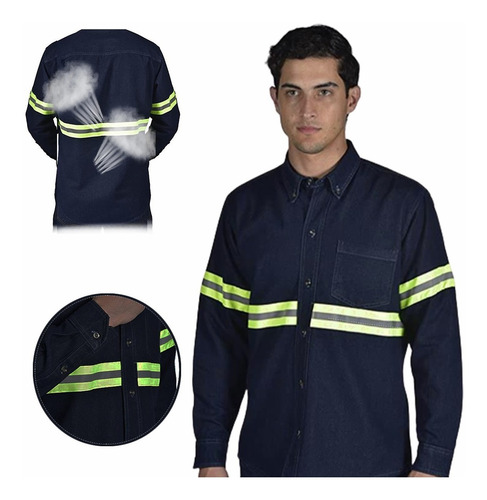 Camisa De Mezclilla Trabajo Industrial Uso Rudo Reflejante