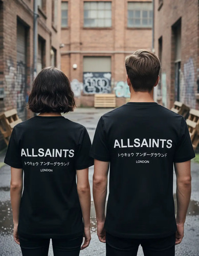 Playera All Saints Oversize Unisex Negro Diseño Underground