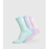 Gymshark Crew Socks 3pk - Lilac/serene Blue/lemonade Pink