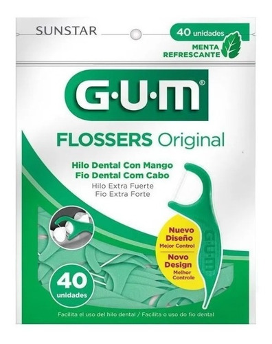 Hilo Dental Con Mango Flossers Original Gum Sabor Menta 40u