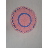 Tapete Redondo Croche Barbante Rosa Azul Branco 68cm