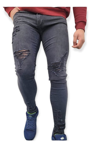 Pantalon De Jeans De Hombre Roto Chupin Elastizado