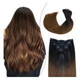 Extensiones De Cabello Humano Con Clip, Color Negro Natural