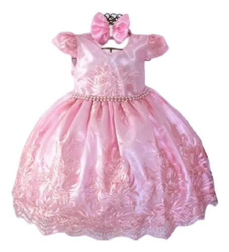 Vestido Festa Infantil Rosa Bebê Princesa Aniversário Realez