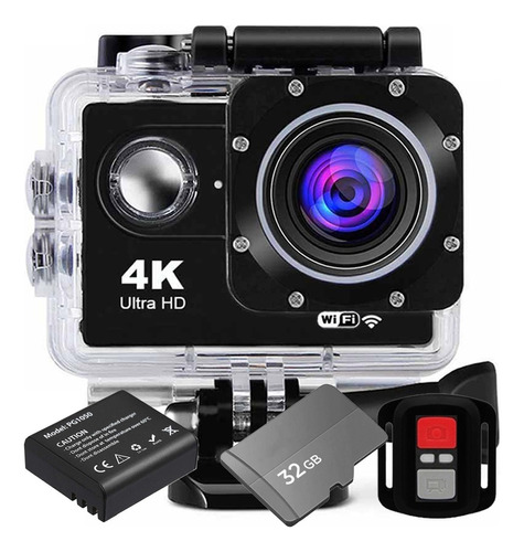 Kit Câmera Esportiva Sport 4k Prova D'água + 32gb + Bateria