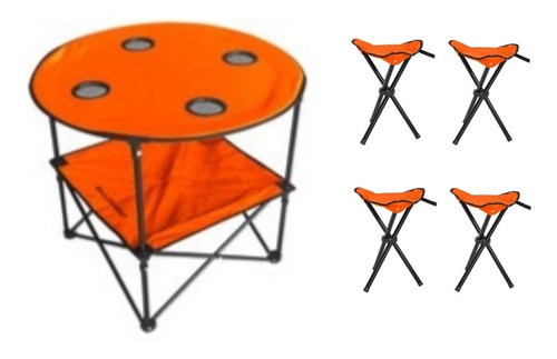 Mesa Camping Plegable Con 4 Sillas Plegables Bolso Impermea