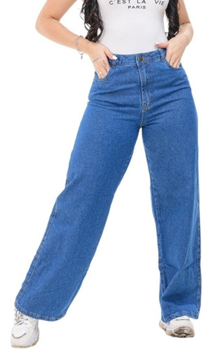 Calça Wide Leg Jeans Pantalona Destroyed Rasgado Lançamen Nf