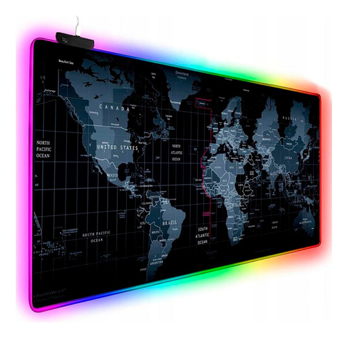 Mouse Pad Gamer Mapa Mundi Led Rgb Extra Grande 80x30cm 