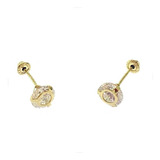 Arete Broquel Aro Zirconia 5mm Oro 14k Kt Niña Mujer Regalo