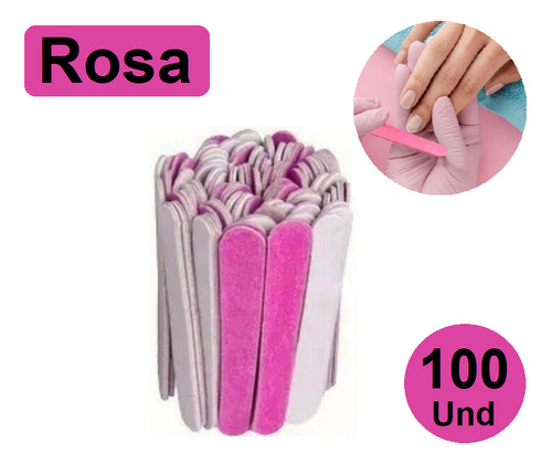 100 Lixas De Unha Mini Descartáveis Manicure Pedicure 8 Cm Rosa Bellas